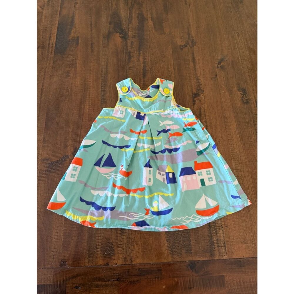 Baby Boden Aqua Nautical Print Dress with Yellow Trim